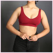 Load image into Gallery viewer, Front view of Miss Juliet Monika Sustainable Bamboo Bra in Cherry