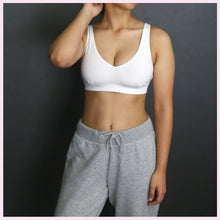 Load image into Gallery viewer, Front view of Miss Juliet Monika Sustainable Bamboo Bra in White model standing