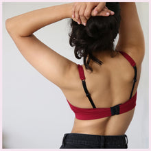 Load image into Gallery viewer, Back view of Miss Juliet Monika Sustainable Bamboo Bra in Cherry
